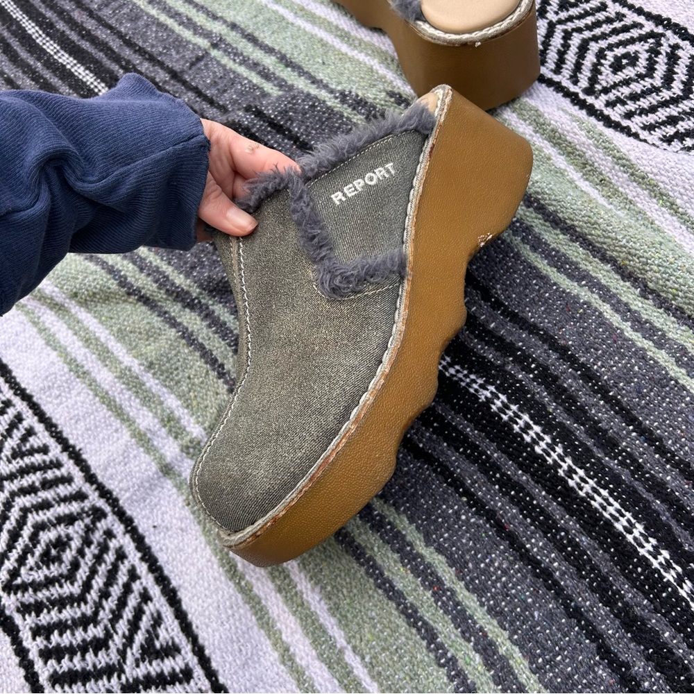 Vintage Y2K denim frayed chunky clogs/mules size 6.5 by report